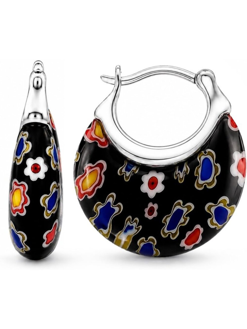 Millefiori Glass Hoop Earrings for Women | Colorful Murano Style Jewelry